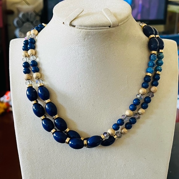 BOGO 80s to 90s Abalone Tassel Necklace. Faux Lapis Lazuli and Crystal Bead - Picture 8 of 12